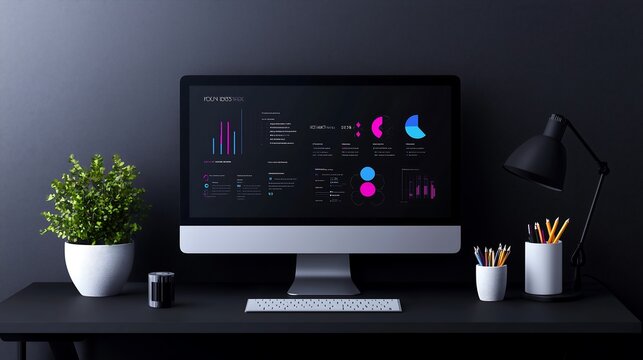 A vibrant infographic displayed on a desktop screen highlighting year-over-year growth, market analysis, and strategic goals for business expansion. - Powered by Adobe