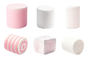 Set of different marshmallow isolated on transparent background