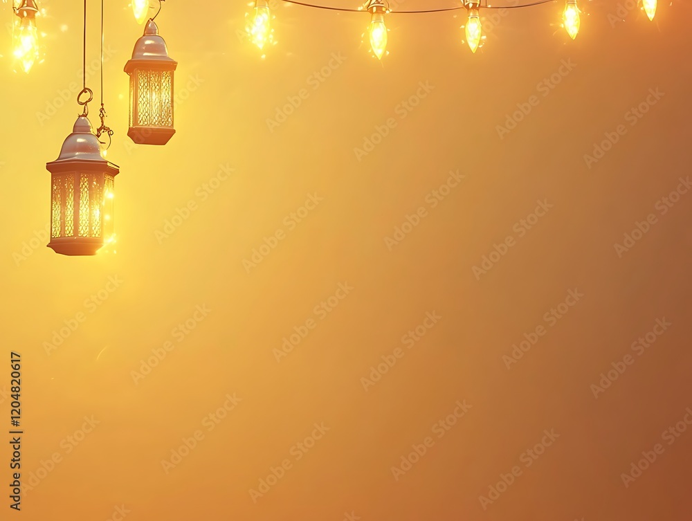 Aufkleber illuminated lanterns and string lights against warm background