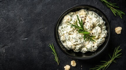 A Bowl of Traditional Greek Tzatziki Sauce with Fresh Herbs