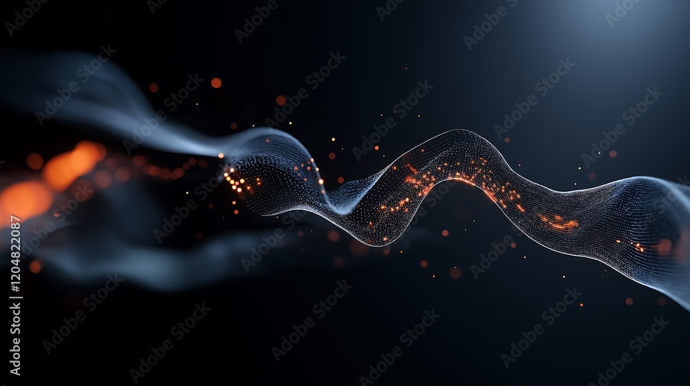 Poster Dynamic 3D visualization of data streams representing financial performance and market dynamics in a futuristic tech background.