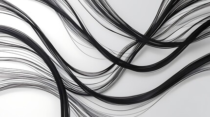 Curved black lines forming fluid motion on a white background, embodying minimalism, modern aesthetics, and abstract creativity in an artistic framework.

