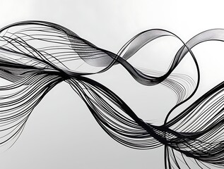 Fototapeta premium Curved black lines forming fluid motion on a white background, embodying minimalism, modern aesthetics, and abstract creativity in an artistic framework.