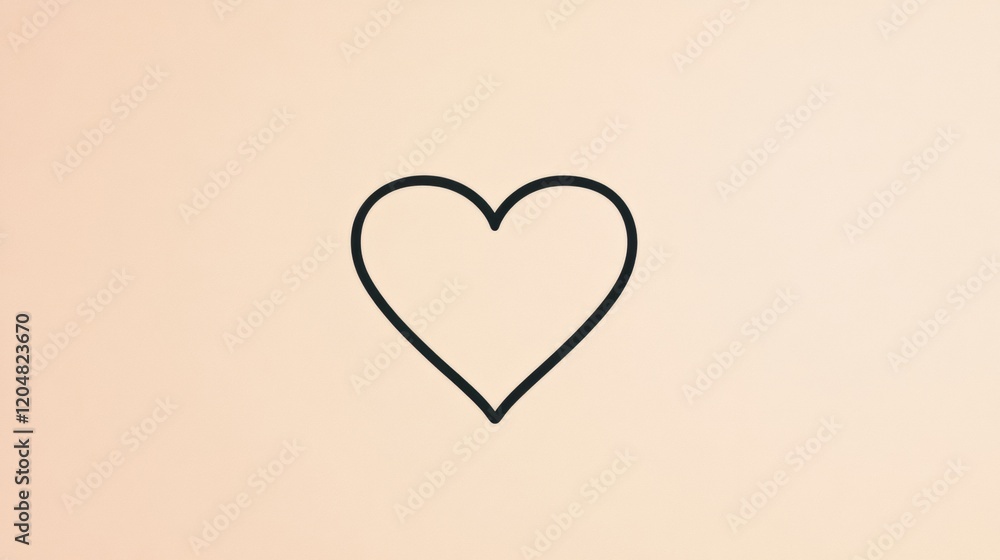 Poster minimalist heart outline on a soft peach background for emotional expression and aesthetic design. g