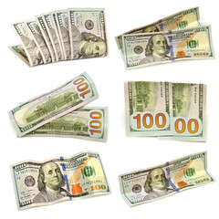 A collection of one hundred dollars isolated on white background