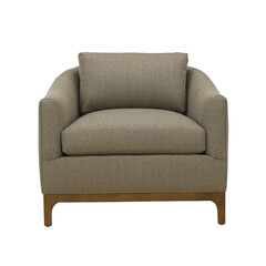 A modern armchair with wooden legs + clipping path. The chair is isolated on a white background. Furniture, interior object, sofa chair.