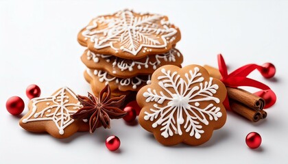 Christmas ginger cookies on white background