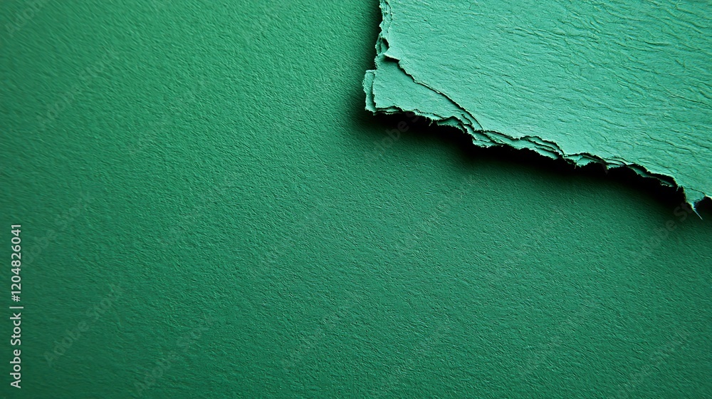 Poster a close-up of textured green paper with a torn edge, showcasing different shades and a smooth surfac
