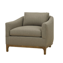 A modern armchair with wooden legs + clipping path. The chair is isolated on a white background. Furniture, interior object, sofa chair.