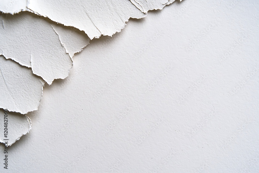Poster a close-up of torn paper edges revealing a textured surface, showcasing a minimalist design with sof