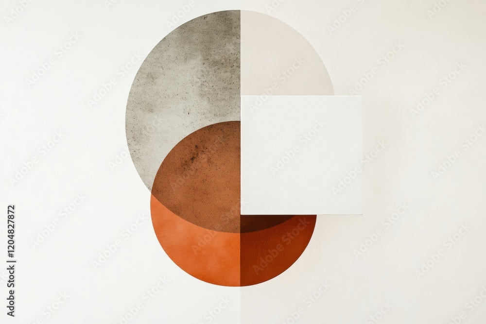 Poster Abstract geometric artwork featuring circular shapes and a square in muted colors on a light background. Generative AI
