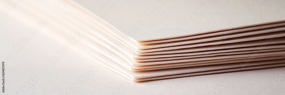 Poster a close-up of stacked, slightly bent sheets of paper, showcasing the edges and textures, emphasizing