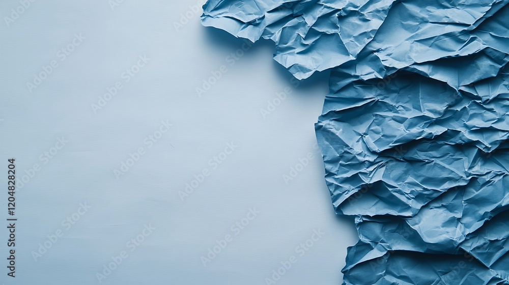 Poster a close-up of crumpled blue paper against a smooth blue background, creating texture and contrast in