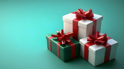 Colorful Gift Boxes with Ribbons on a Turquoise Background