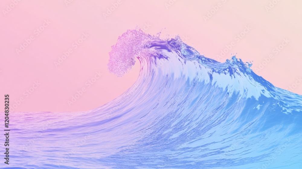 Leinwandbilder ocean wave with pink and blue gradient background creating a serene atmosphere at sunset. generative