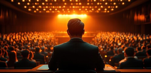 Diverse Audience at Business Conference Listening to Speaker in Modern Conference Hall