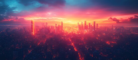 Vibrant sunset cityscape panorama.