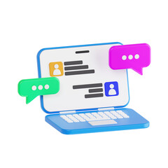 3D Laptop Chat Interface with Colorful Message Bubbles