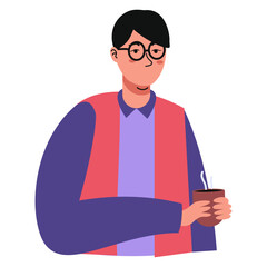 People Character with Hot Drink. Isolated on White Background. Vector Illustration