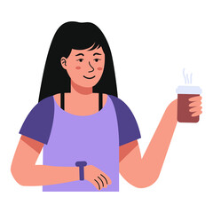 People Character with Hot Drink. Isolated on White Background. Vector Illustration