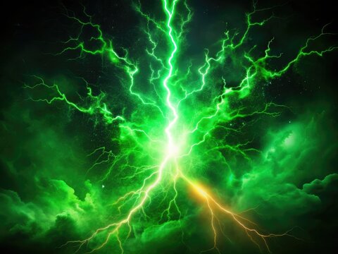 Ethereal green firebolt ignites, low light painting a mystical energy symbol.