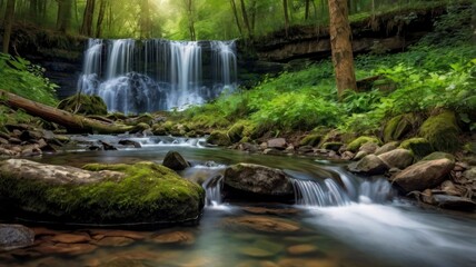 Fototapeta premium Beautiful forest waterfall
