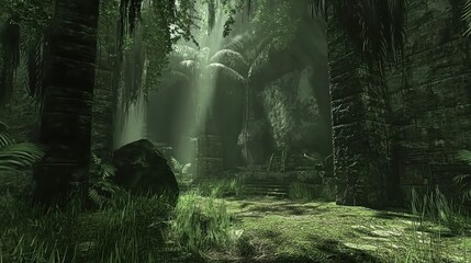 Jungle Ruins Path Sunlight Exploration Game Background