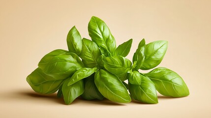 Obraz premium Fresh Green Basil Leaves on Soft Background for Culinary Use