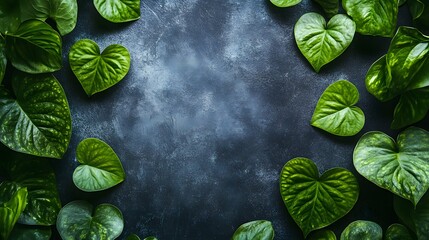 Lush Green Heart Shaped Leaves Frame Dark Background