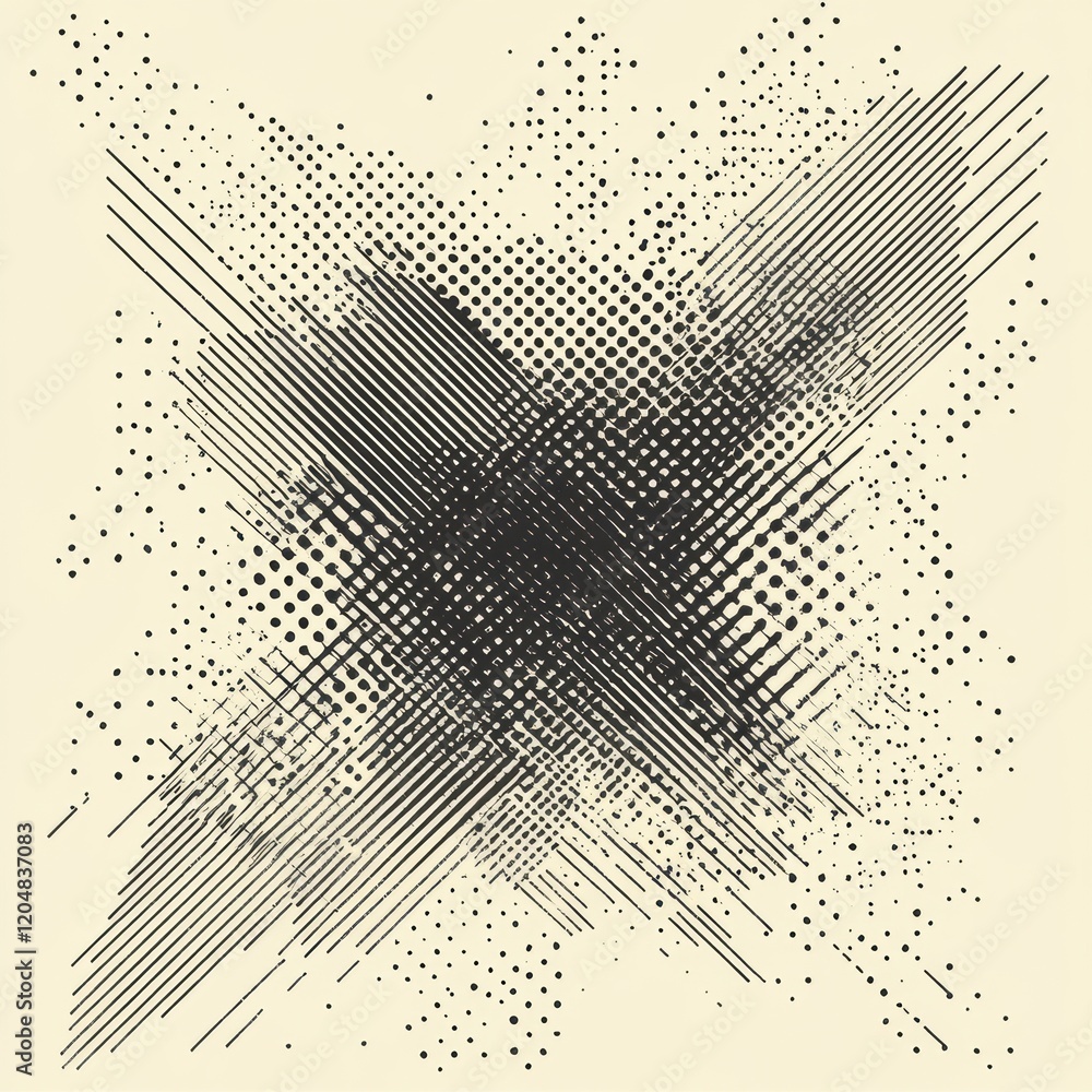 Fototapete artistic black and white abstract design with varying line and dot patterns on light background. gen