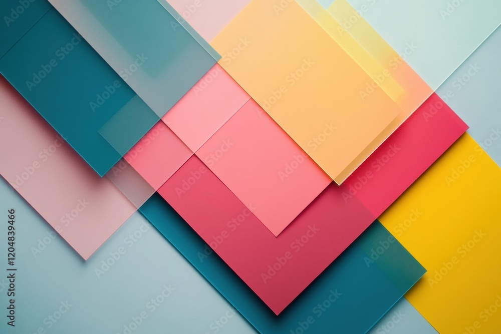 Aufkleber Colorful arrangement of transparent sheets and paper in various hues creating an abstract layout on a surface. Generative AI