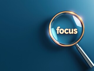 A magnifying glass highlights the word "focus" against a blue background, symbolizing clarity and concentration.