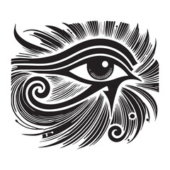 The Eye of Horus Silhouette Vector Illustration, Solid White Background.