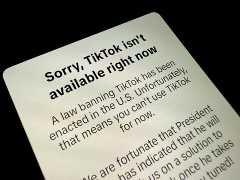 TikTok App Ban in United States takes effect on January 18, 2025 with message to users in the iPhone app that the ban may be reversed by President Trump