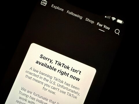 TikTok App Ban in United States takes effect on January 18, 2025 with message to users in the iPhone app that the ban may be reversed by President Trump