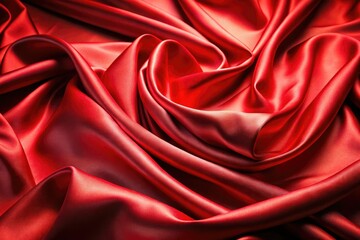 Obraz premium Luxurious red silk drapes in soft, wavy pleats, elegantly showcased against a blurred background.