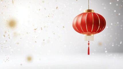 Obraz premium Chinese New Year 2025 Elegance: Red Lantern with Golden Bokeh on a White Canvas