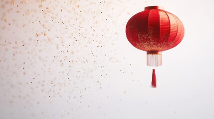 Obraz premium Chinese New Year 2025 Elegance: Red Lantern with Golden Bokeh on a White Canvas