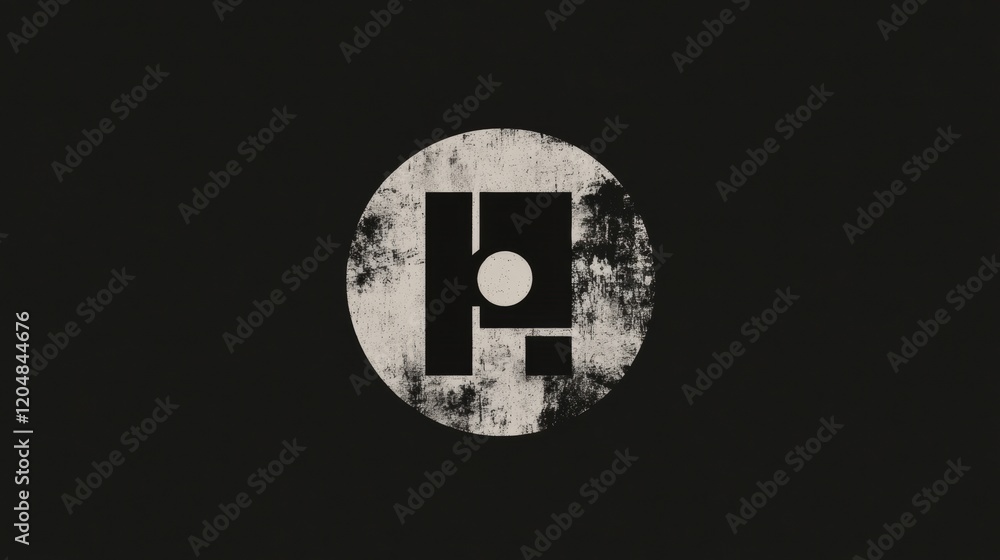 Poster artistic geometric design featuring circular shapes and contrasting textures in black and white tone