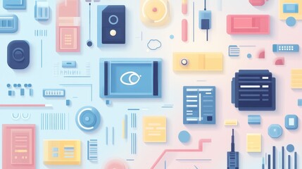 seamless IoT integration flat design top view futuristic theme animation colored pastel