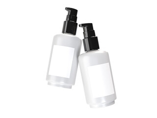 Plastic or Glass with dispenser pump bottle and label mockup container packaging isolated on background. 3D template for liquid soap, gel, lotion, cream, shampoo, bath foam, healthcare or medicine