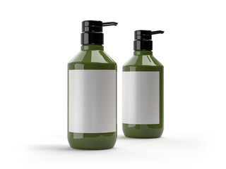 Plastic or Glass with dispenser pump bottle and label mockup container packaging isolated on...