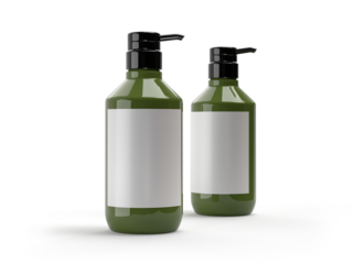 Plastic or Glass with dispenser pump bottle and label mockup container packaging isolated on background. 3D template for liquid soap, gel, lotion, cream, shampoo, bath foam, healthcare or medicine