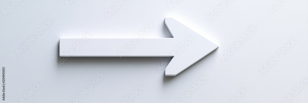 Poster simple white arrow pointing right against a clean wall emphasizing direction and movement in a moder