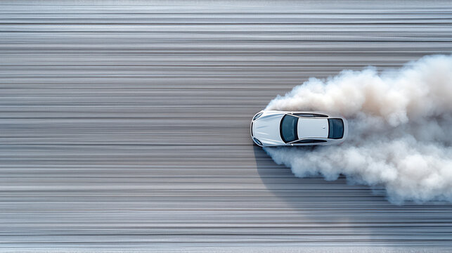 car drifting on racetrack, creating smoke and tire marks