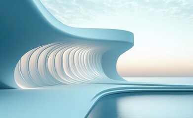 Obraz premium Minimalist Architecture Curves Light Cyan Organic Forms Abstract Design