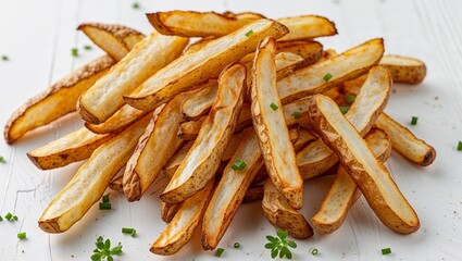 french fries on a wooden board