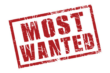 Bold red Most Wanted text red ink rubber sign and symbol design with grunge effect