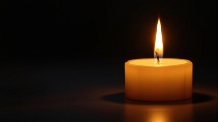 Serenity of a single candle flame illuminating darkness