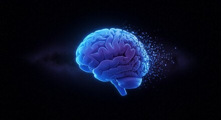A brain icon with pieces fading away, symbolizing memory loss